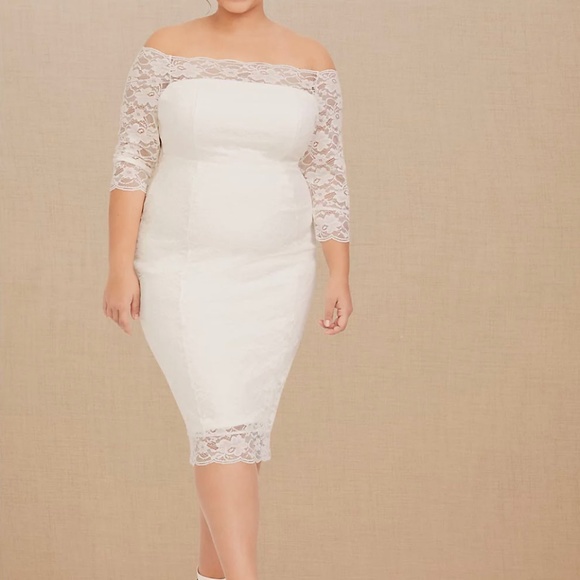 Torrid Special Occasion Ivory Lace Off Shoulder Bodycon Dress - Picture 1 of 12
